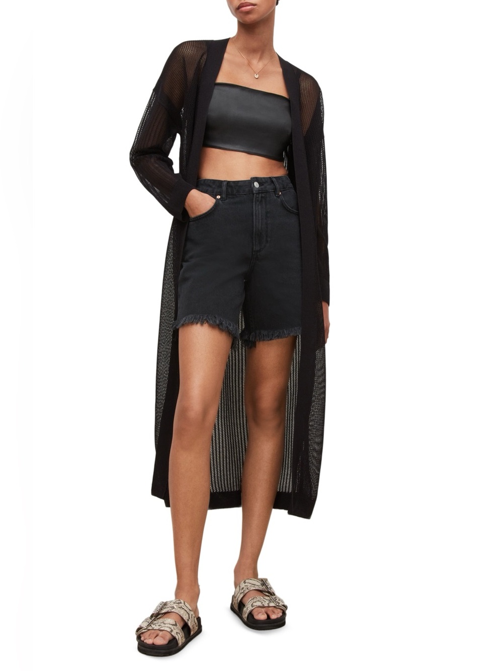 AllSaints Black Misha Cardigan See Through Sheer Longline